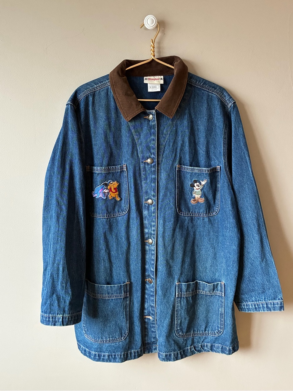 Disney Blue Denim Barn Jacket with Brown Corduroy Collar & Character Pockets